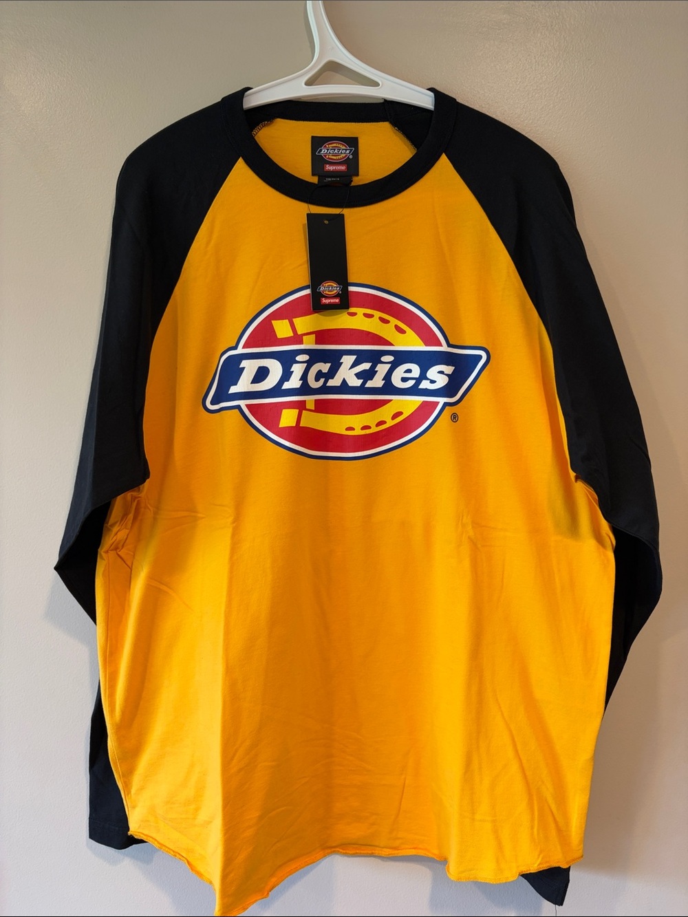 Supreme Dickies Yellow and Black Raglan Logo Shirt